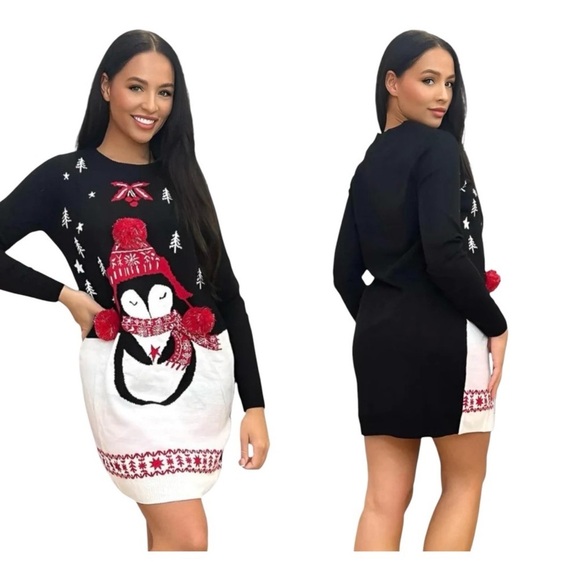 Asmara BLACK PENGUIN DESIGN
CHRISTMAS JUMPER DRESS size M ( 8-10 ) - Picture 1 of 10